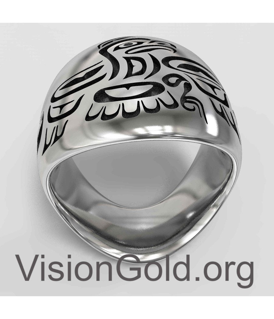 Tótem de anillo tribal de plata para hombre 0034