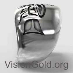 Мужское серебряное кольцо с тотемом 0034