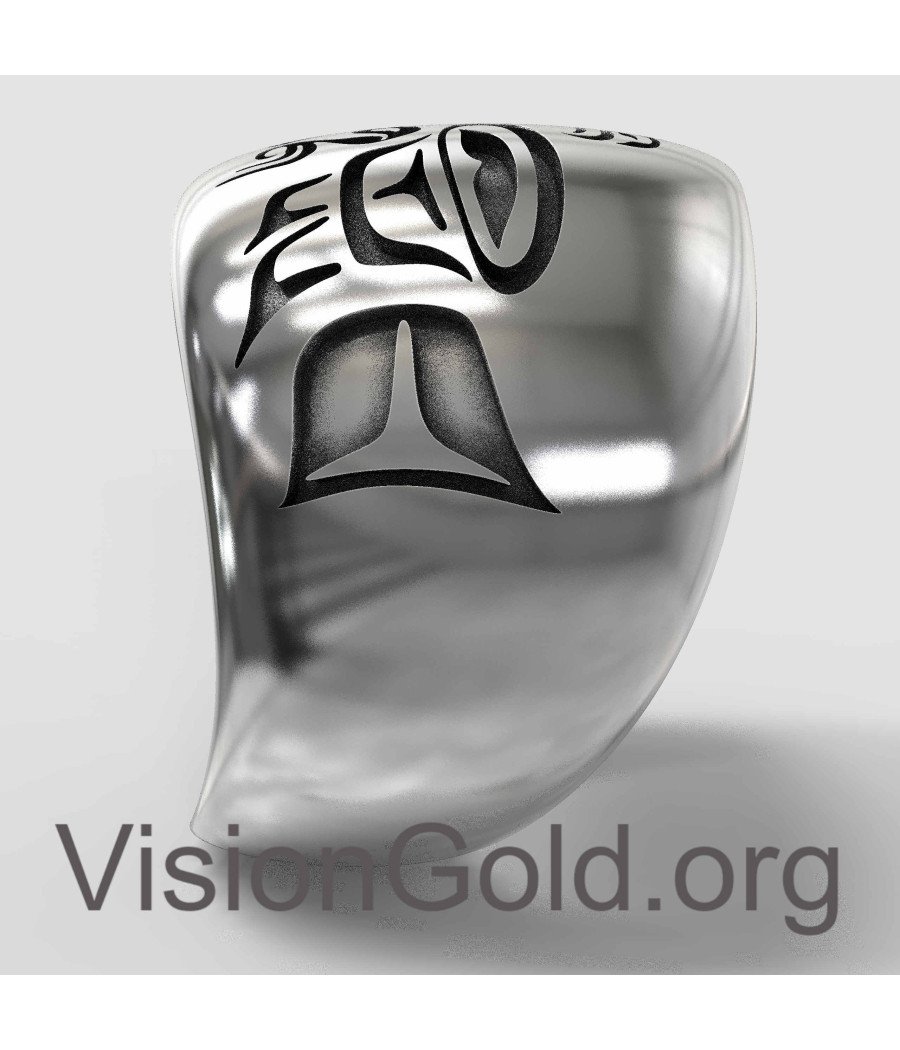 Мужское серебряное кольцо с тотемом 0034