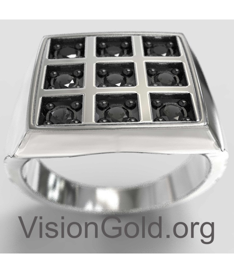 Мужское серебряное кольцо с черным ониксом и квадратным камнем