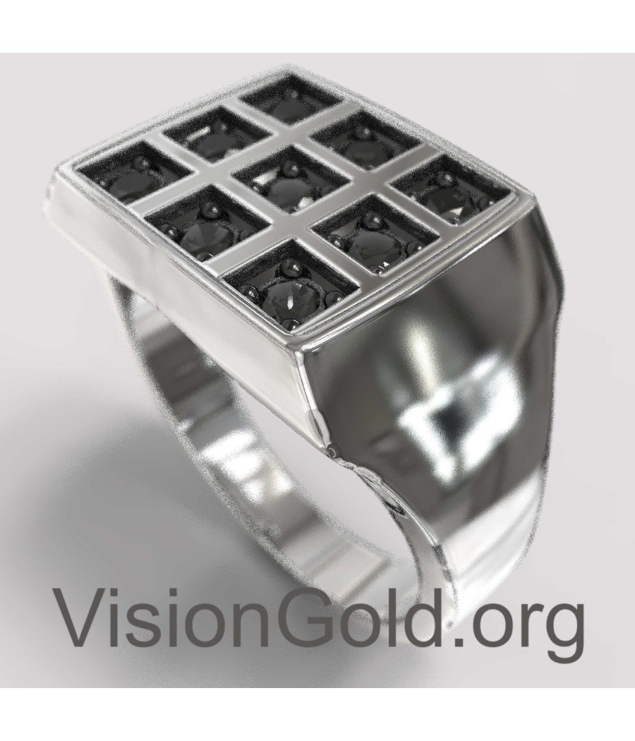 Anillo de plata hombre con piedra, anillo rectangular ónix negro o