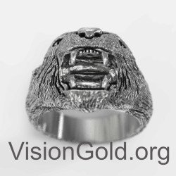 Tiger Head Silver Men Ring 0037