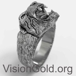 Серебряное мужское кольцо с головой тигра 0037