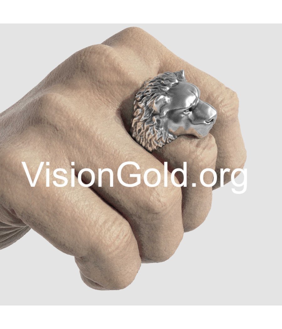 Silver Lion Signet Ring Men 0038
