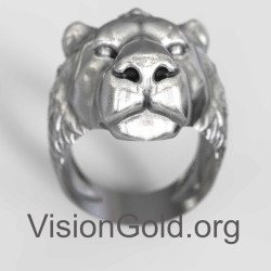 Silver Lion Signet Ring Men 0038