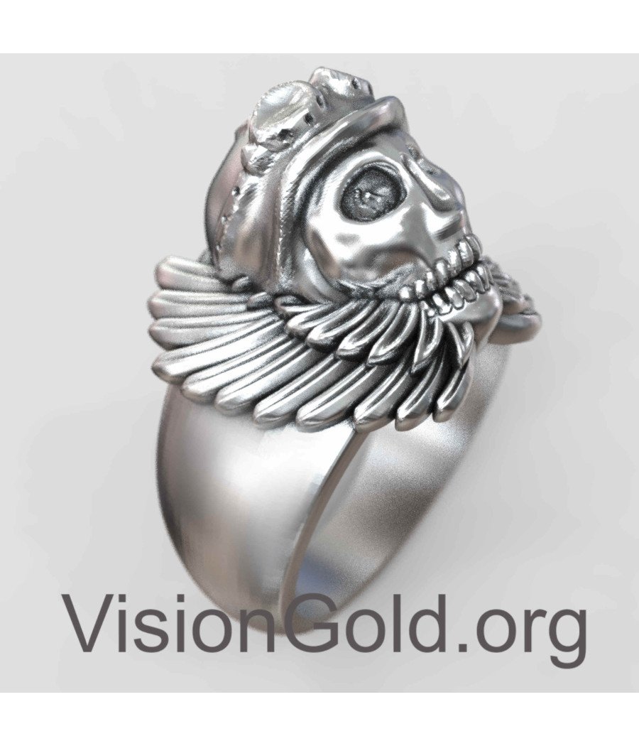 Εντυπωσιακό Ανδρικό Δαχτυλίδι Νεκροκεφαλή Με Φτερά 0040