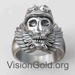 Εντυπωσιακό Ανδρικό Δαχτυλίδι Νεκροκεφαλή Με Φτερά 0040