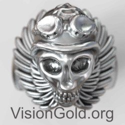 Εντυπωσιακό Ανδρικό Δαχτυλίδι Νεκροκεφαλή Με Φτερά 0040