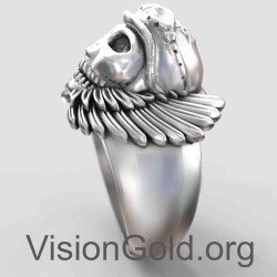 Εντυπωσιακό Ανδρικό Δαχτυλίδι Νεκροκεφαλή Με Φτερά 0040