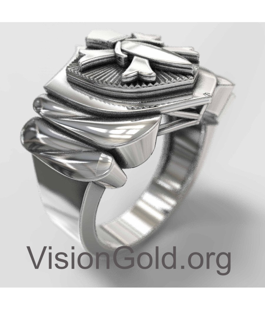 Ασημένιο Ανδρικό Δαχτυλίδι Σφραγίδα Ασπίδα Και Σπαθί 0049