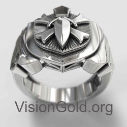 Silber Herrenring Siegel Schild und Schwert Ring 0049