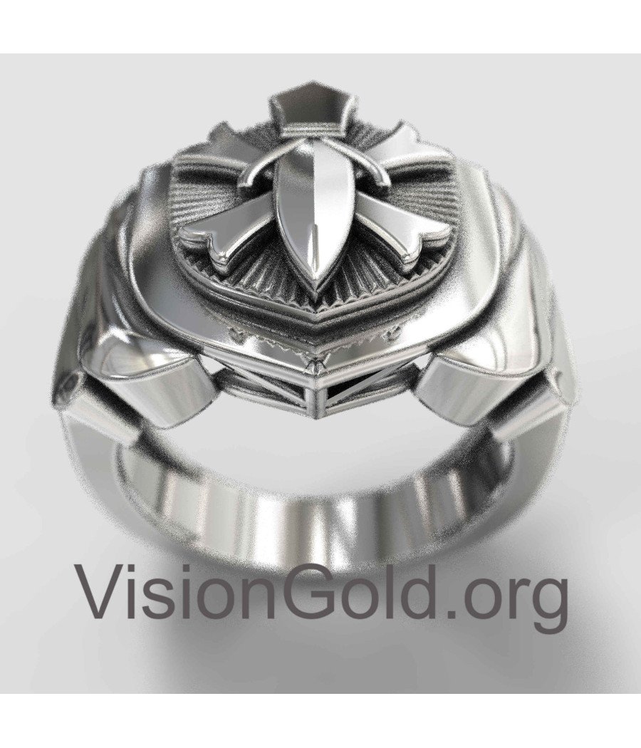 Silber Herrenring Siegel Schild und Schwert Ring 0049