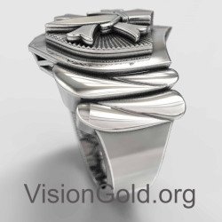 Ασημένιο Ανδρικό Δαχτυλίδι Σφραγίδα Ασπίδα Και Σπαθί 0049