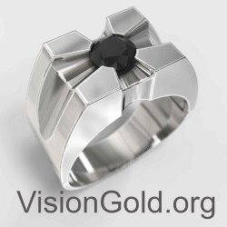 Мужское серебряное черное минималистское кольцо 0051