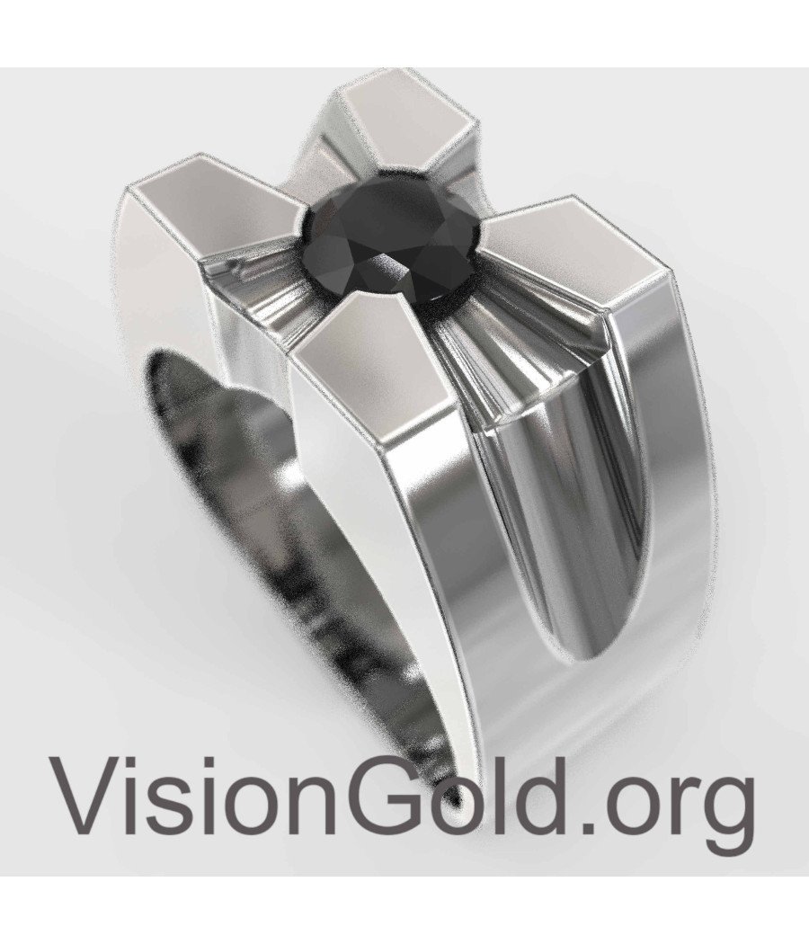 Мужское серебряное черное минималистское кольцо 0051