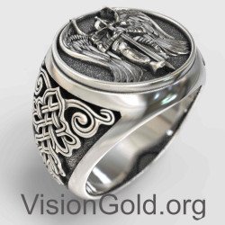 St Michael Signet Silver Ring For Men 0798