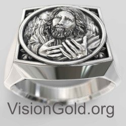 Anillo de sello de cara de Jesucristo católico para hombres 0684