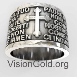 Catholic Sterling Silver Our Father Lord Prayer Ring 0507