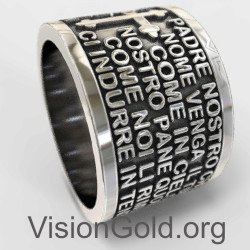 Catholic Sterling Silver Our Father Lord Prayer Ring 0507