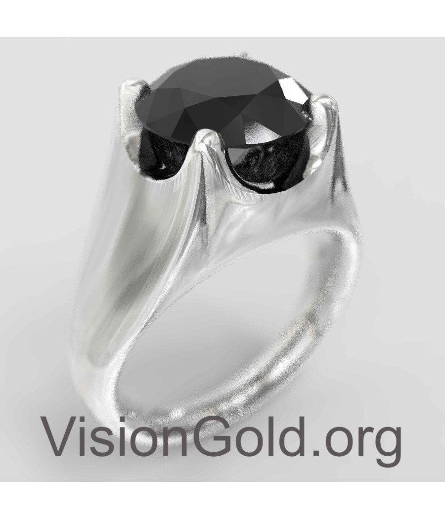 Elegante anello da uomo in argento con pietra nera 0053