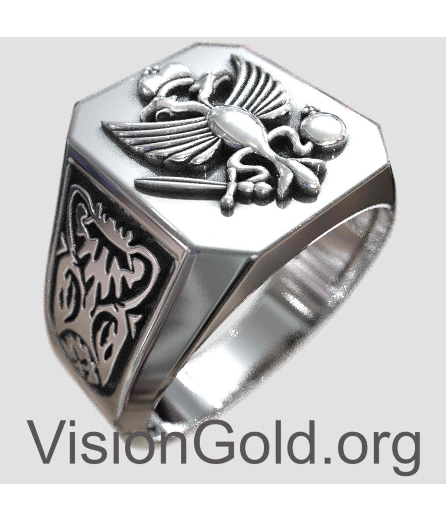 Handmade 925 Silver Double Headed Eagle Signet Ring 0018