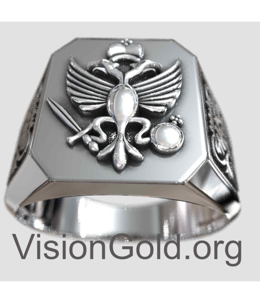 Серебряное кольцо с двуглавым орлом ручной работы 925 пробы 0018