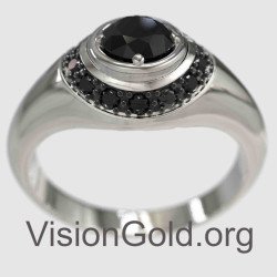 Herenring Elegant Minimal Met Zwarte Stenen 0013