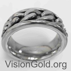 Anillo Cadena Cubana Plata 0072