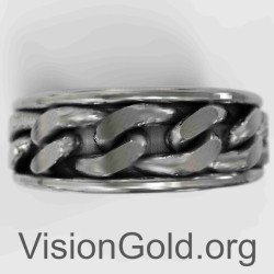 Серебряное кубинское кольцо-цепочка 0072