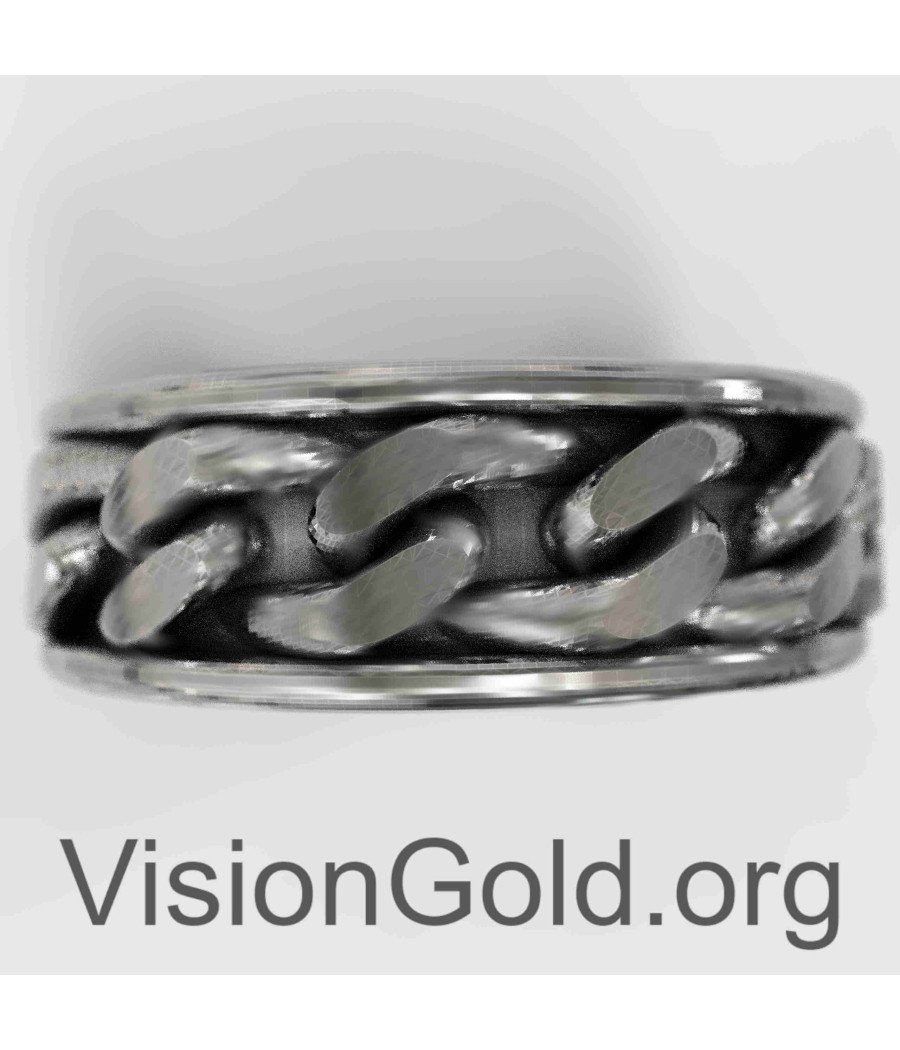 Серебряное кубинское кольцо-цепочка 0072