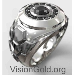 Роскошное мужское кольцо с черным ониксом 0075