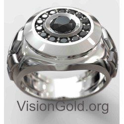 Ασημένιο Ανδρικό Δαχτυλίδι Με Μαύρη Πέτρα 0075