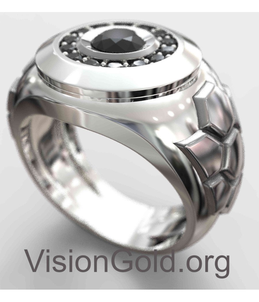 Роскошное мужское кольцо с черным ониксом 0075