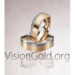 Двухцветные обручальные кольца с камнями - Бюджетные обручальные кольца Visiongold®-0070