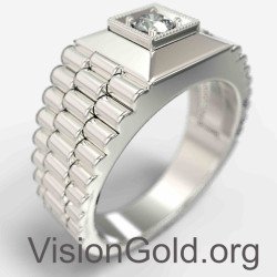 Mens Rolex Ring in Silver and 14K White Gold 0073
