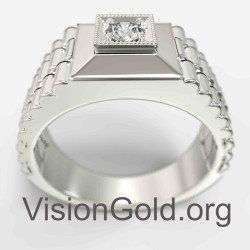 Mens Rolex Ring in Silver and 14K White Gold 0073