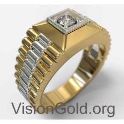 Мужское кольцо Rolex из серебра и белого золота 14 карат 0073