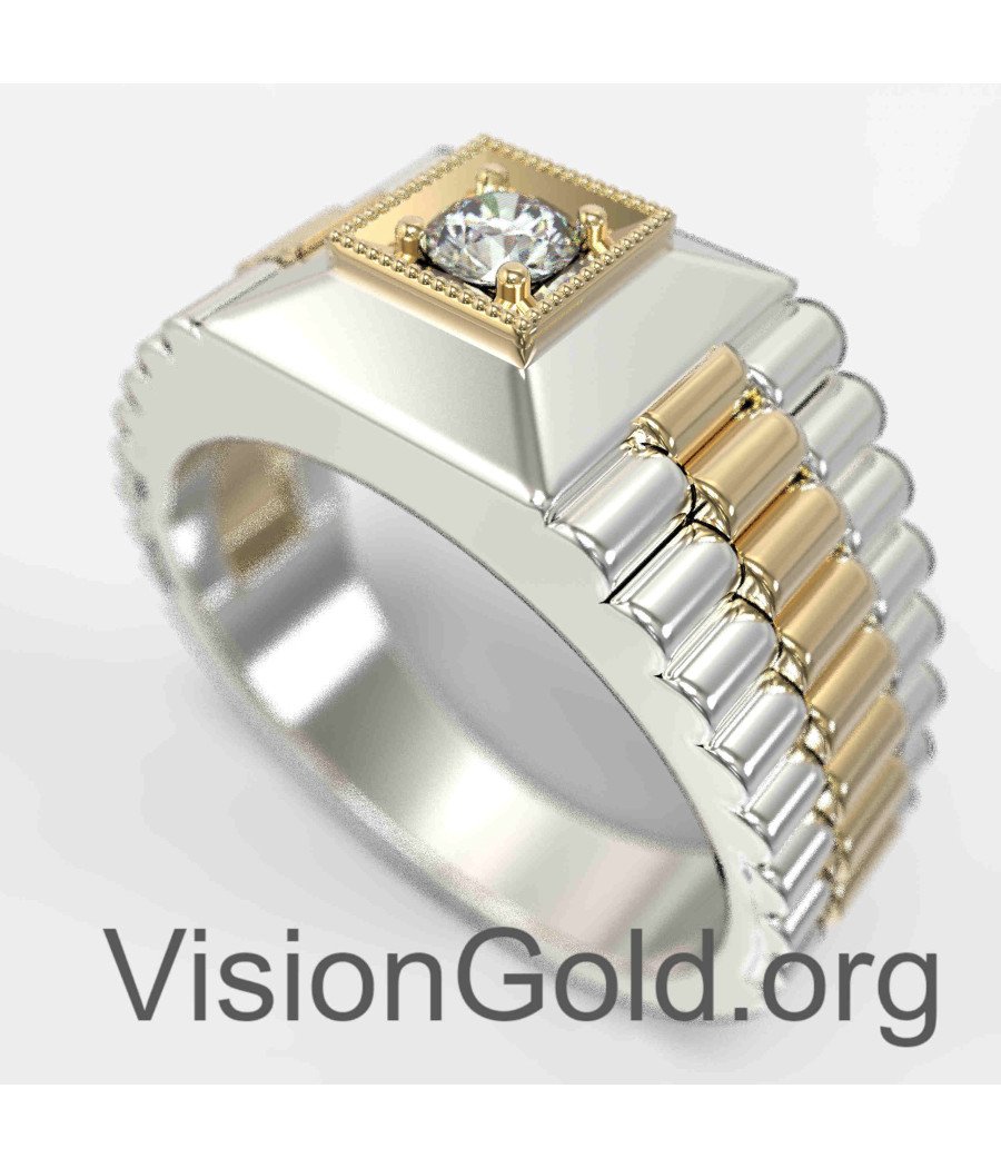 Мужское кольцо Rolex из серебра и белого золота 14 карат 0073