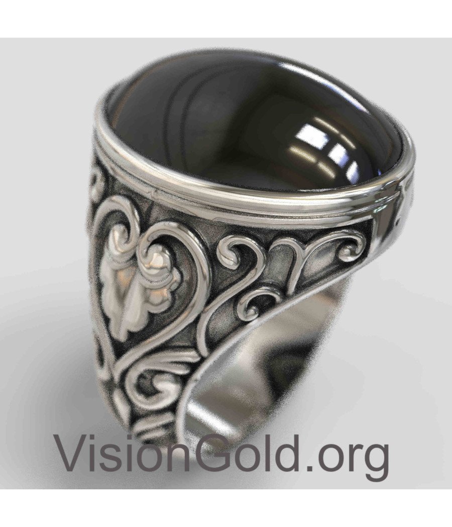 Ασημενιο Ανδρικο Δαχτυλιδι Με Μαυρη Πετρα 0077