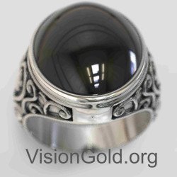 Ασημενιο Ανδρικο Δαχτυλιδι Με Μαυρη Πετρα 0077