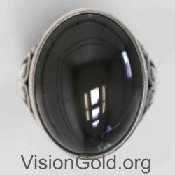 Mens Ring Black Onyx Signet Silver Ring 0077