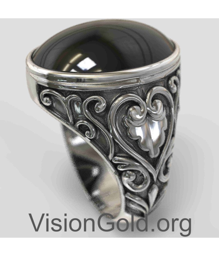 Мужское кольцо с черным ониксом и серебряным кольцом с печаткой
