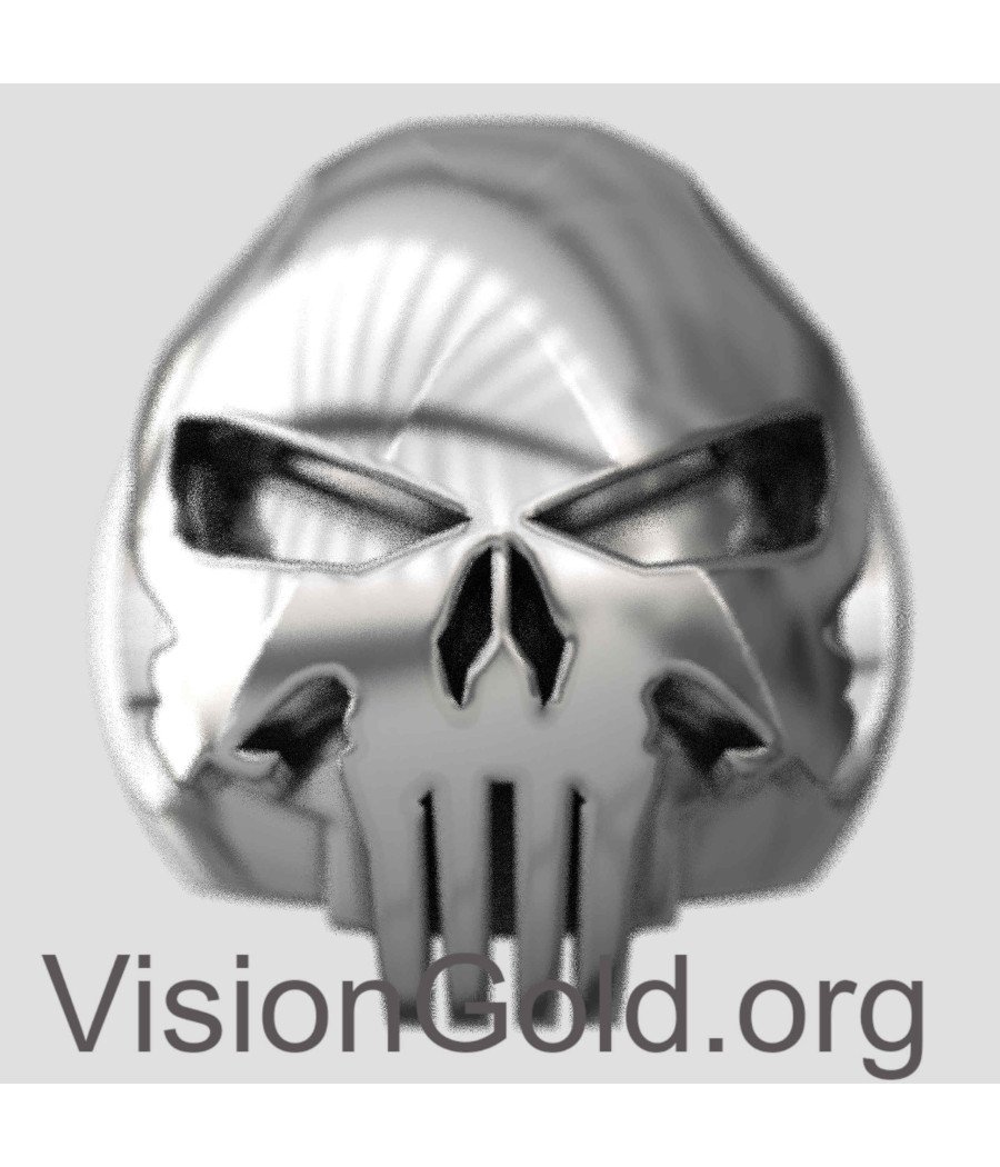 Silver Men's Punisher Skull Ring 0078