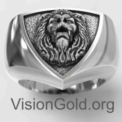 Серебряное мужское кольцо с печаткой «Лев» 0079