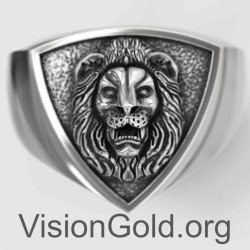 Серебряное мужское кольцо с печаткой «Лев» 0079