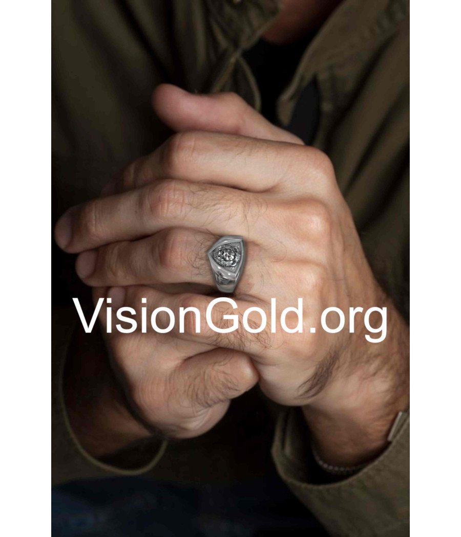 Silver Lion Signet Ring Men 0079