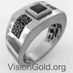 Элегантное черное кольцо с печаткой из черного оникса для жениха 0086