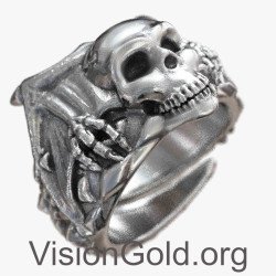 Δαχτυλίδι Νεκροκεφαλή Με Φτερά 0081