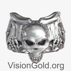 Δαχτυλίδι Νεκροκεφαλή Με Φτερά 0081