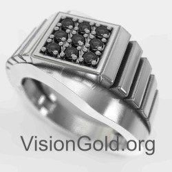 Wedding Men's Ring with Black Onyx in Sterling Silver 0085